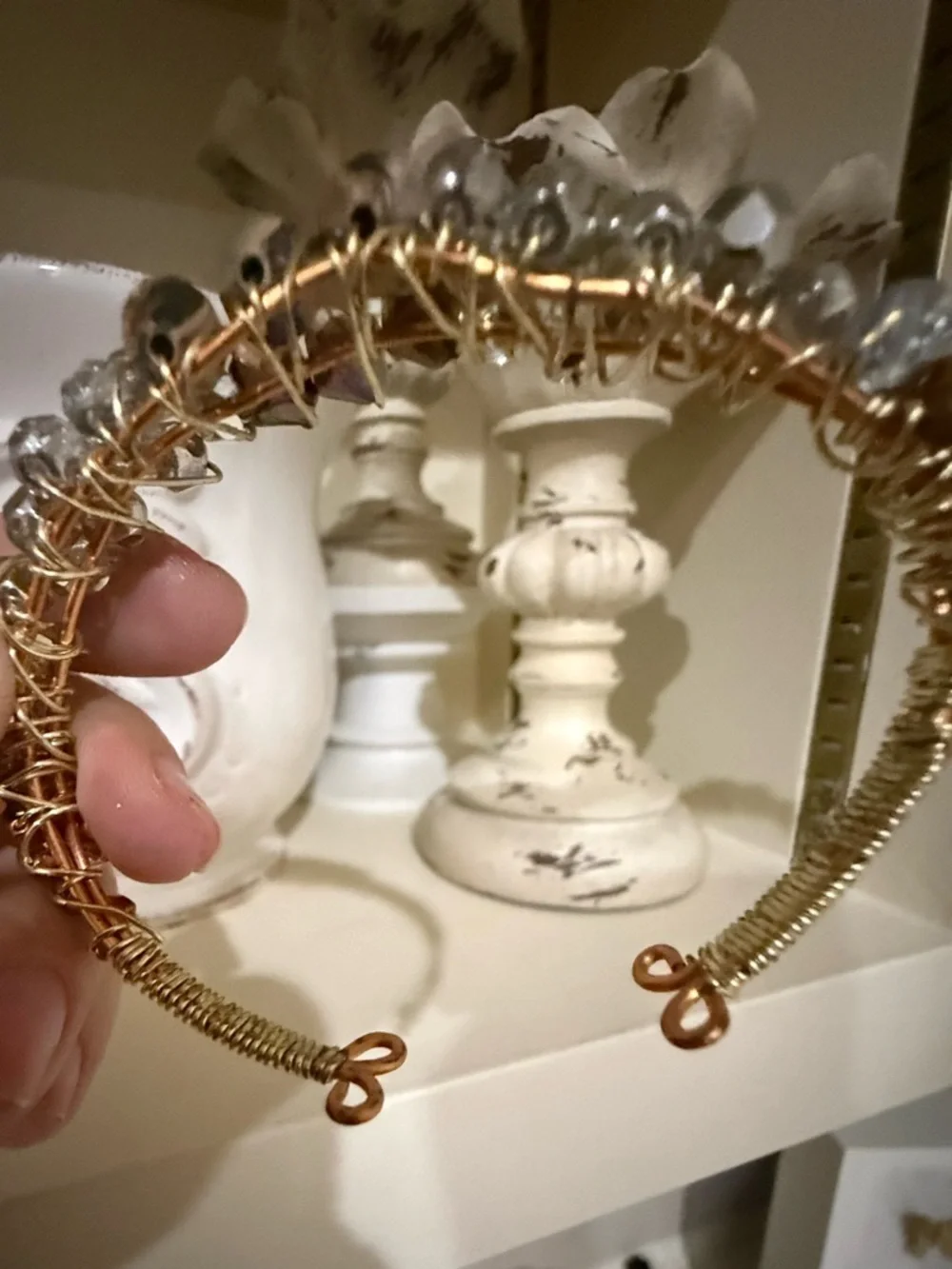 Gold and Copper Colored Wired Crystal Beaded Bracelet